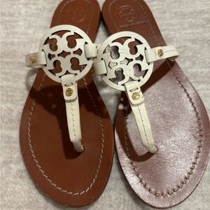 Tory Burch Mini miller leather flat thong sandal good condition used sz 5